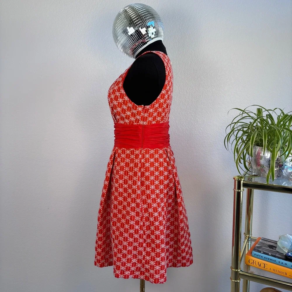 Frock by Tracy Reese Geometric Fit Flare Dress, Size 6 Red White, Y2K Millennial